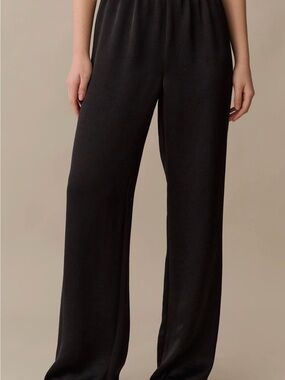 Wide-Leg Black Satin Pants